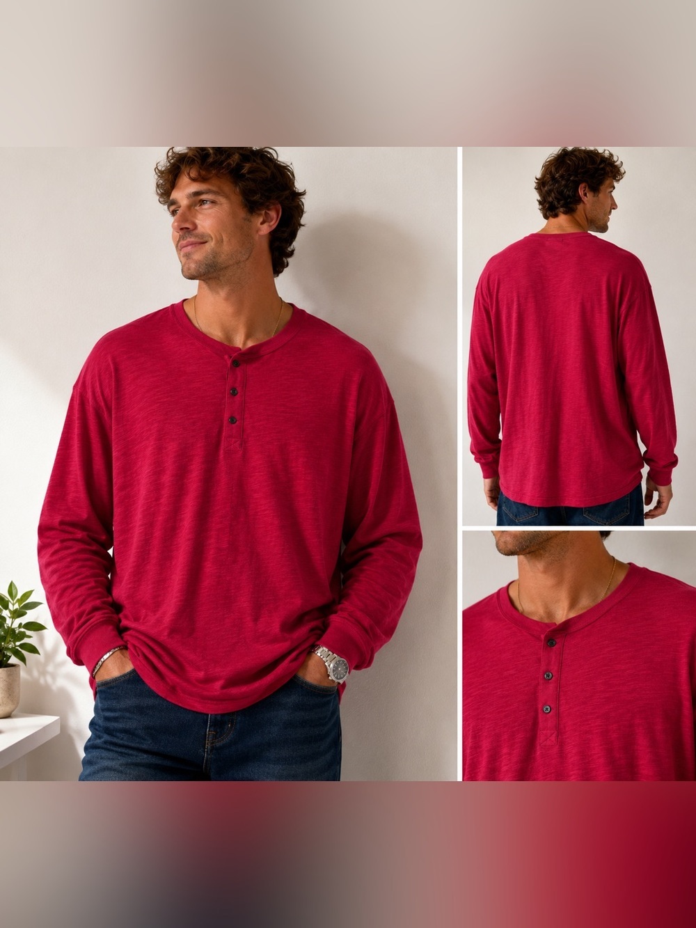 Blake Shelton x Lands’ End Men’s Long Sleeve Henley Shirt 3XL Tall Berry Red